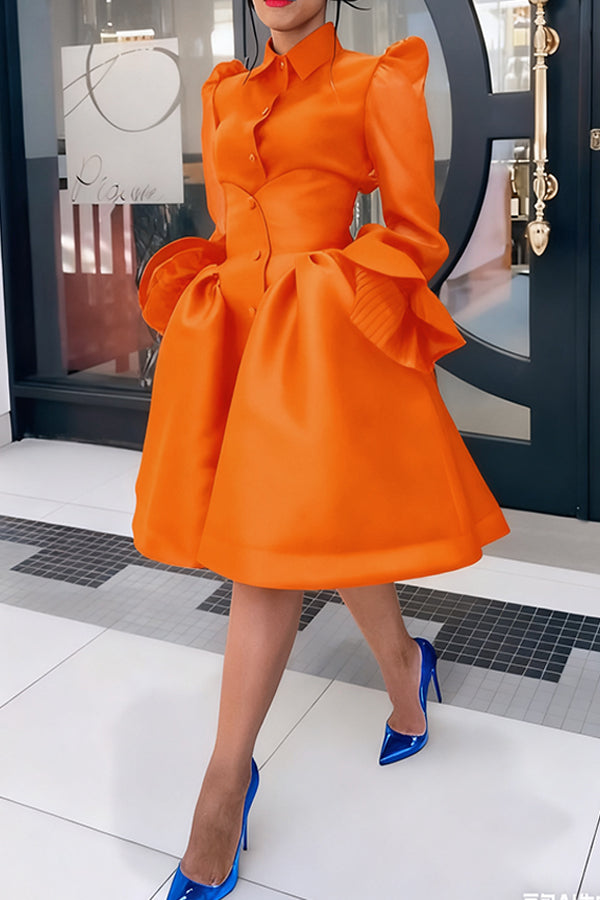 Chic Mesh Ruffle Sleeve Blouse & Skirt Set