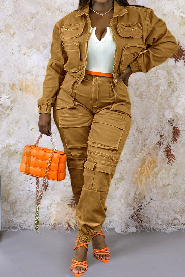 Casual Zip Pockets Crop Jacket