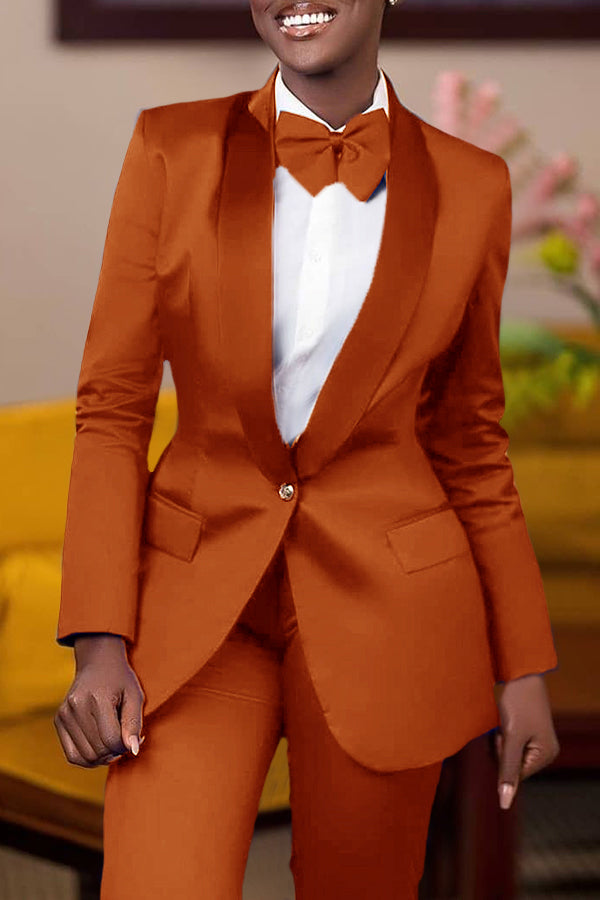 Classic Solid Single Button Blazer & Pants Set