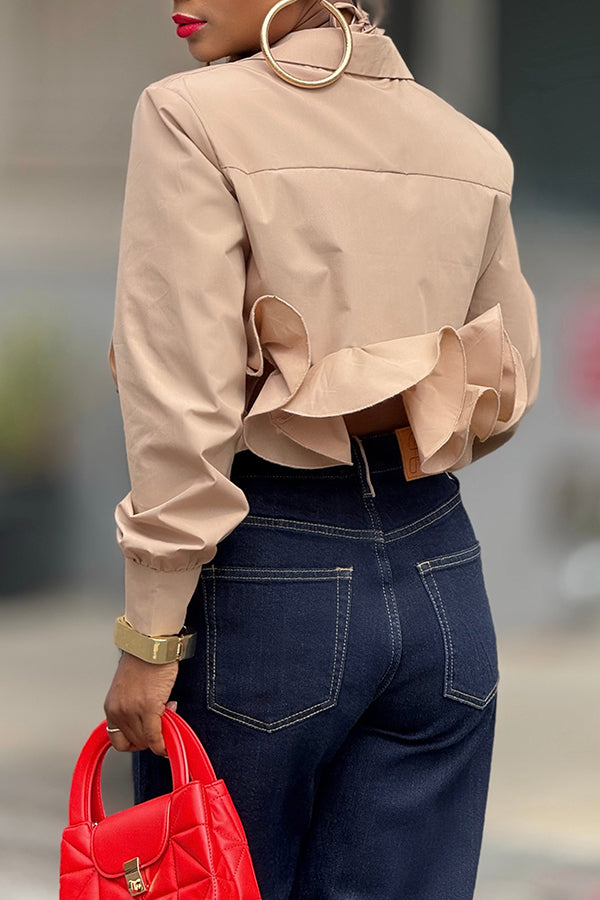 Detachable collar flower Ruffle Hem Blouse