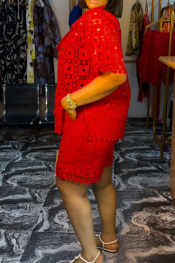 Chic Button Up Lace Top & Shorts Set