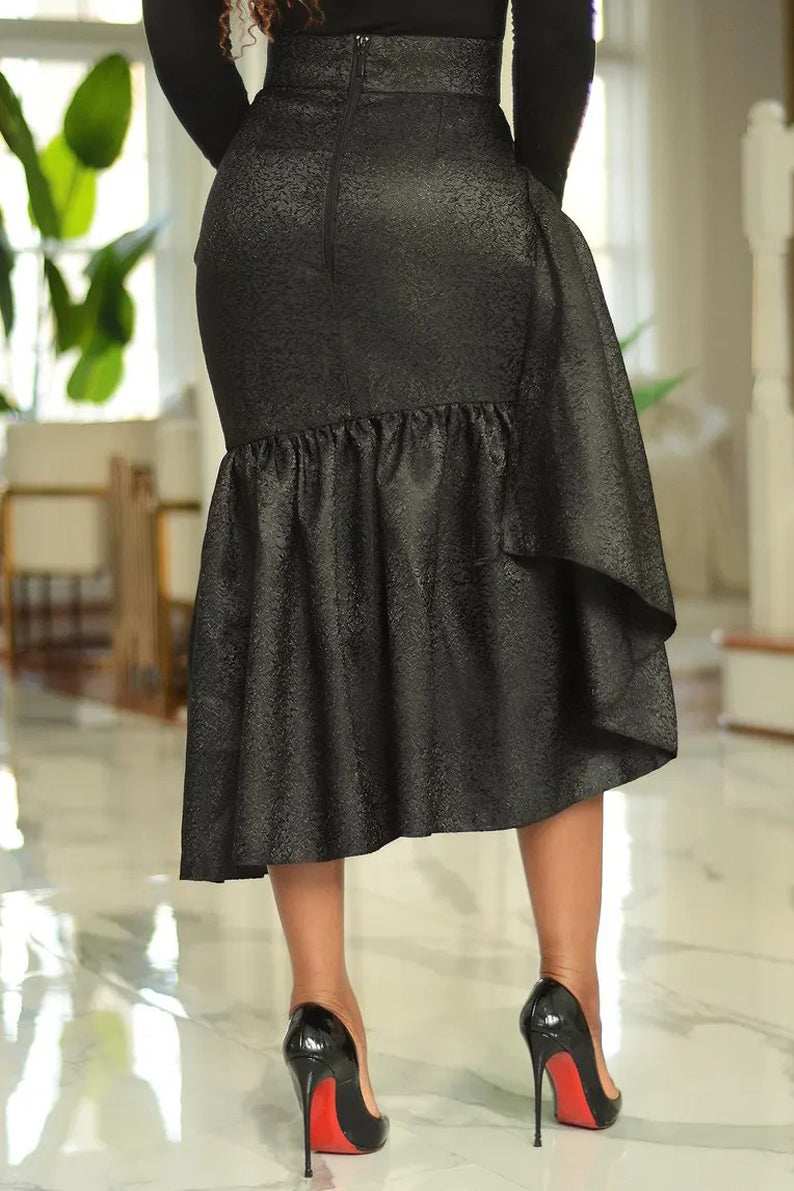 Elegant Asymmetric Jacquard Ruffle Skirt