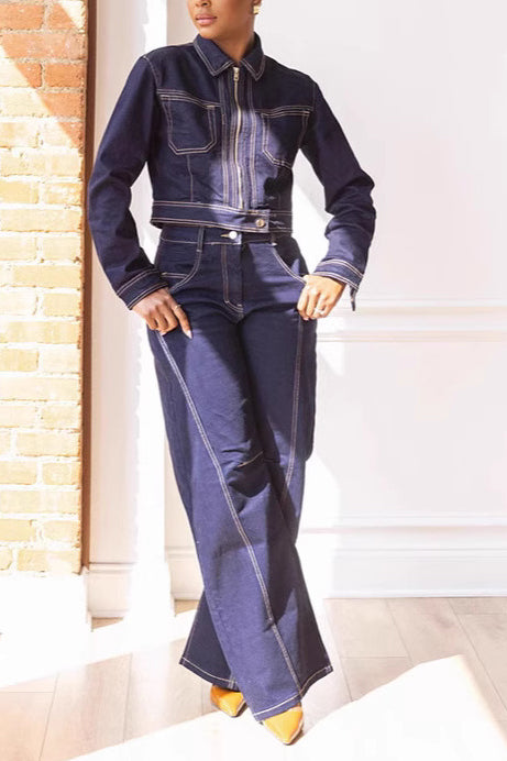 Stylish Topstitched Barrel Leg Jeans