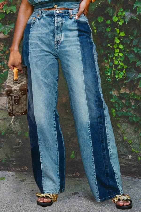Casual Boyfriend Style Tone On Tone Patchwork Jeans