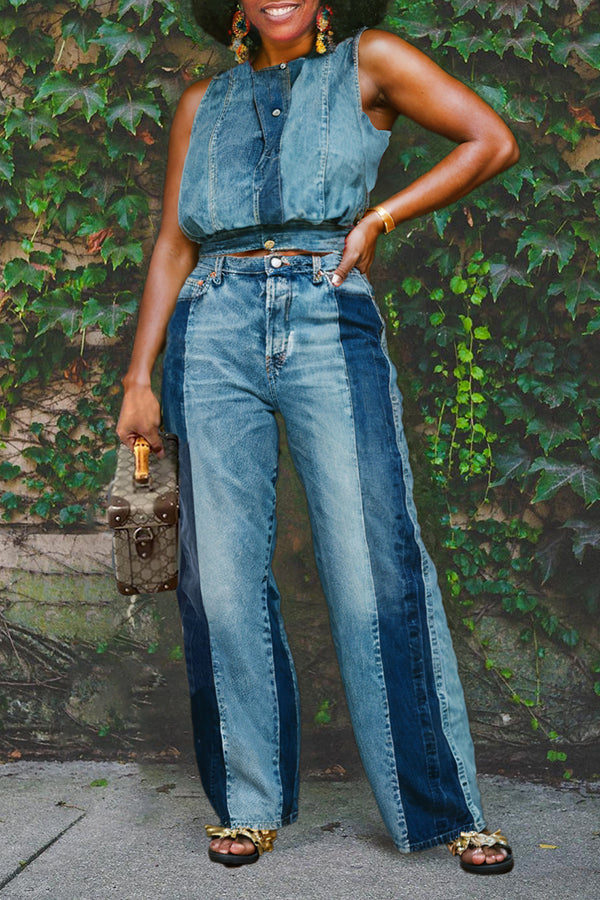 Casual Boyfriend Style Tone On Tone Patchwork Jeans