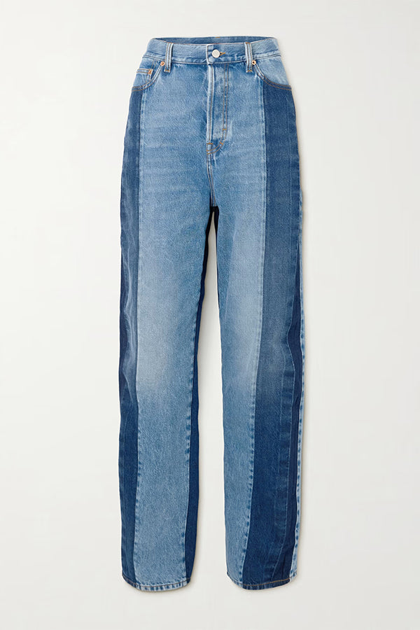 Casual Boyfriend Style Tone On Tone Patchwork Jeans