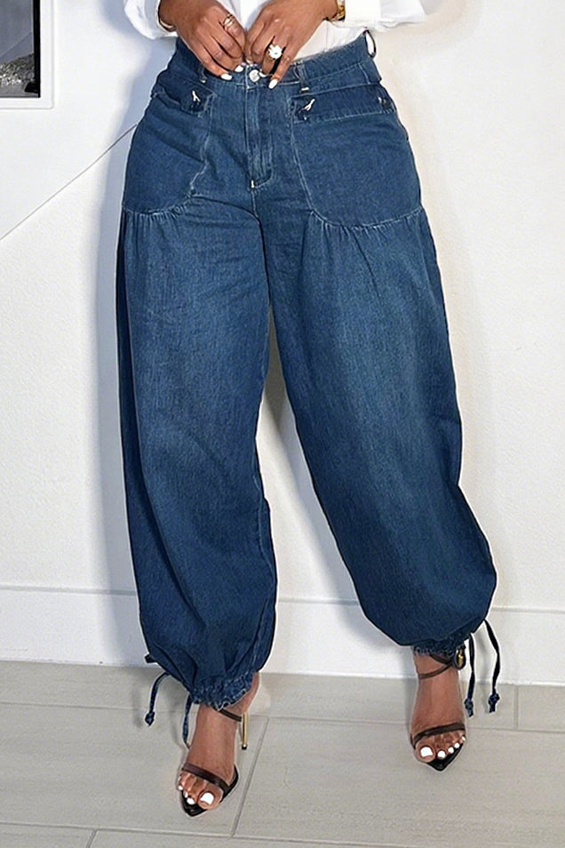 Street Bleached Washed Drawstring Jeans*