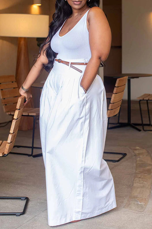 Oversized Belted Design Wide Leg Pants