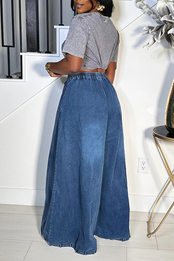Loose Fit Drawstring High Waist Wide Leg Jeans*