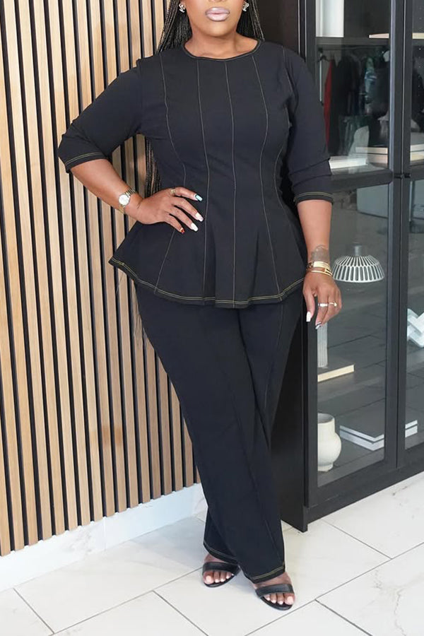 Casual Waist Hugging Denim Top & Straight Jeans Set