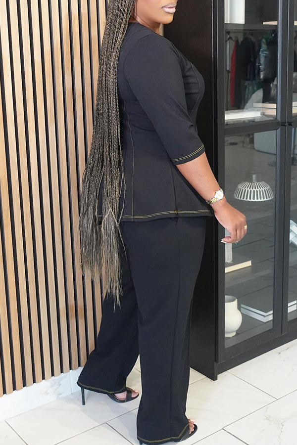 Casual Waist Hugging Denim Top & Straight Jeans Set