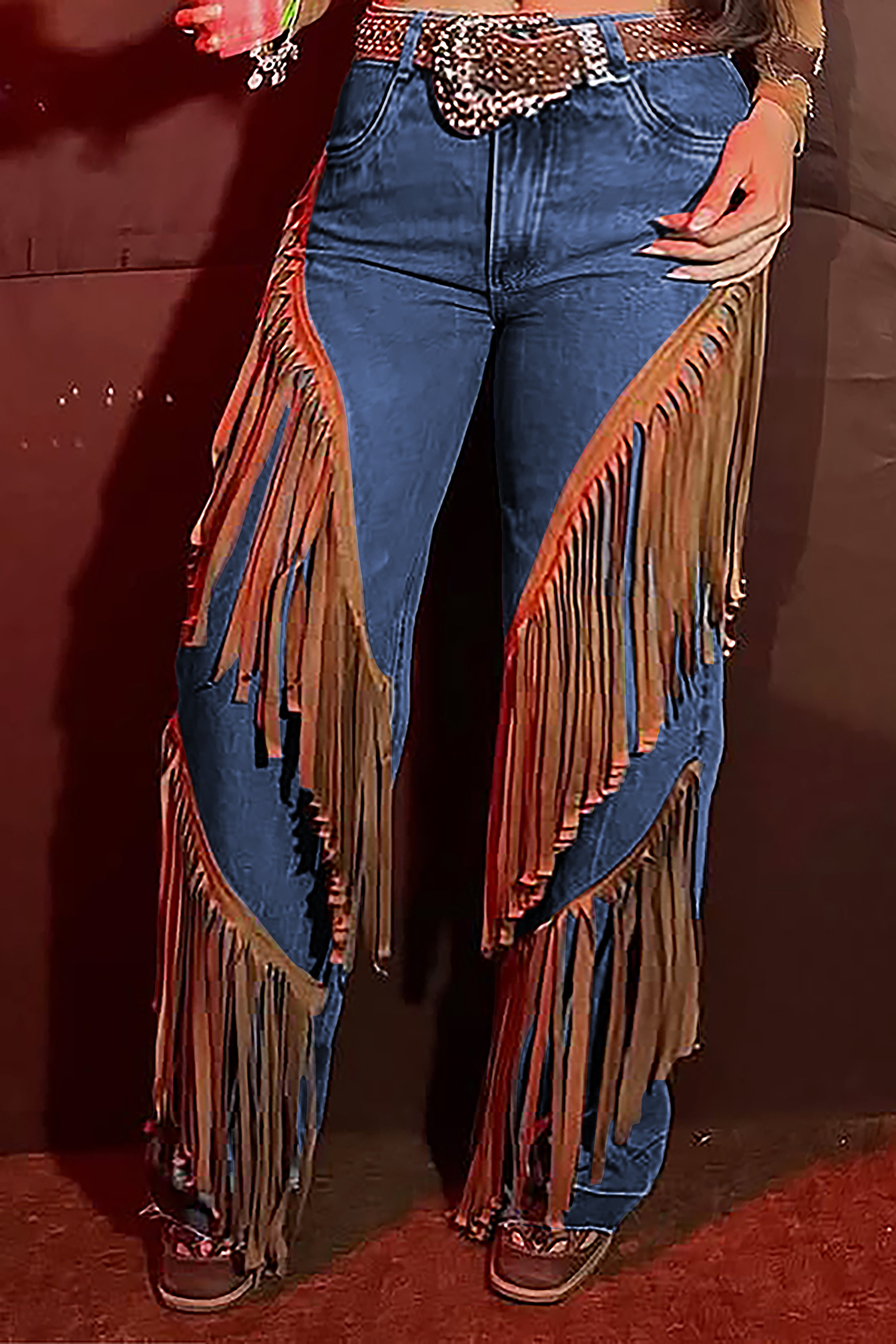 Western Tassel Patchwork High Waist Jean
