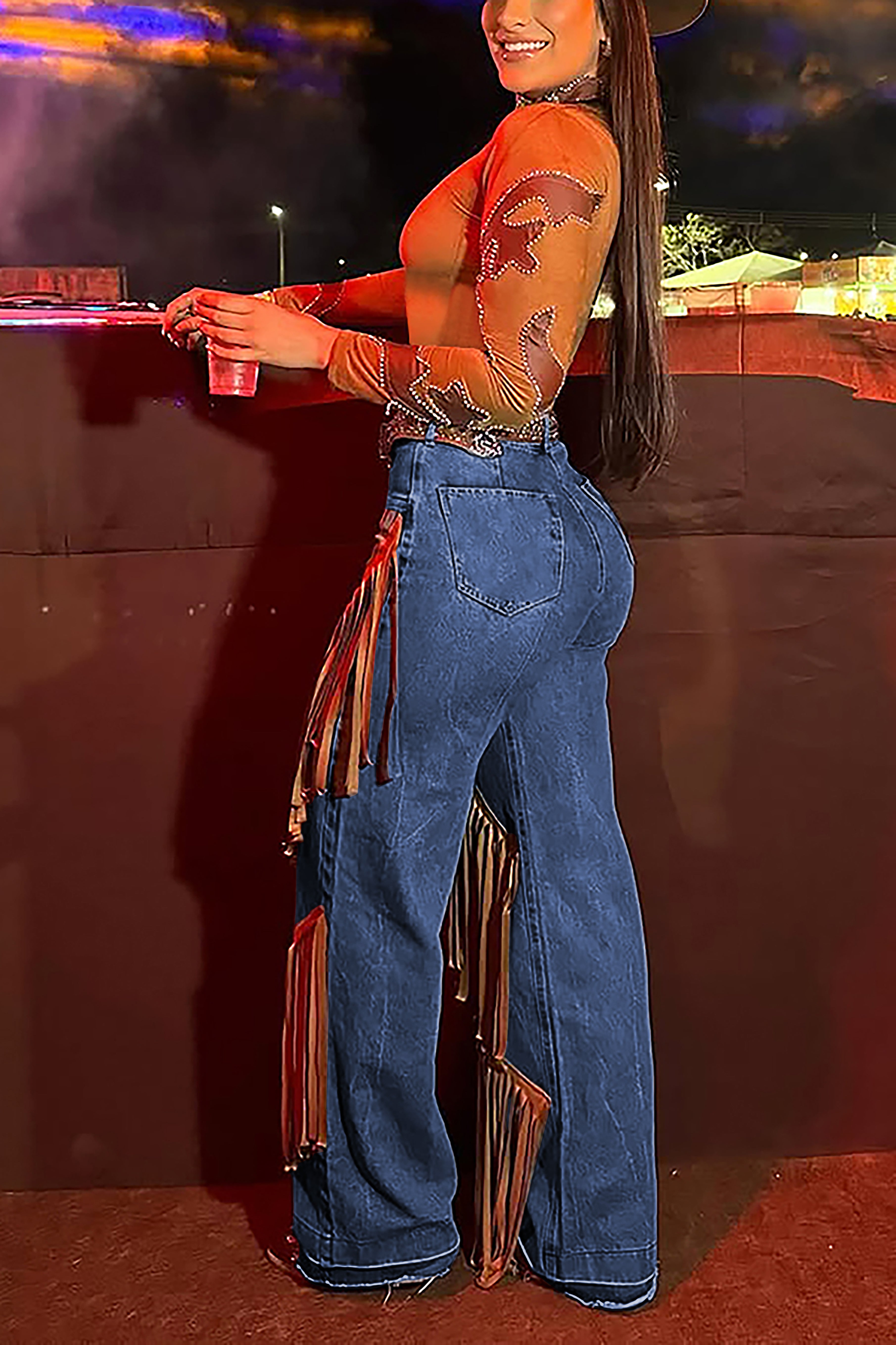 Western Tassel Patchwork High Waist Jean