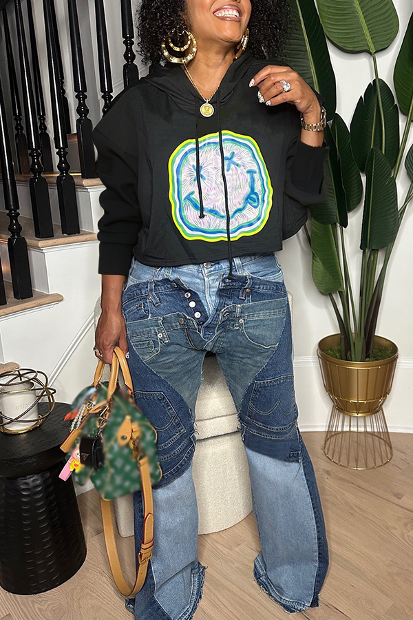 Personalized Patchwork Raw Edge Wide Leg Jeans