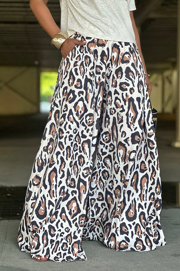 Casual Leopard Print Wide Leg Pants