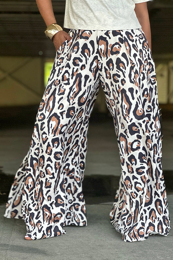 Casual Leopard Print Wide Leg Pants