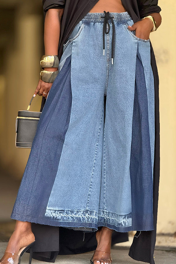 Stylish Two-toned Drawstring Waist Jeans