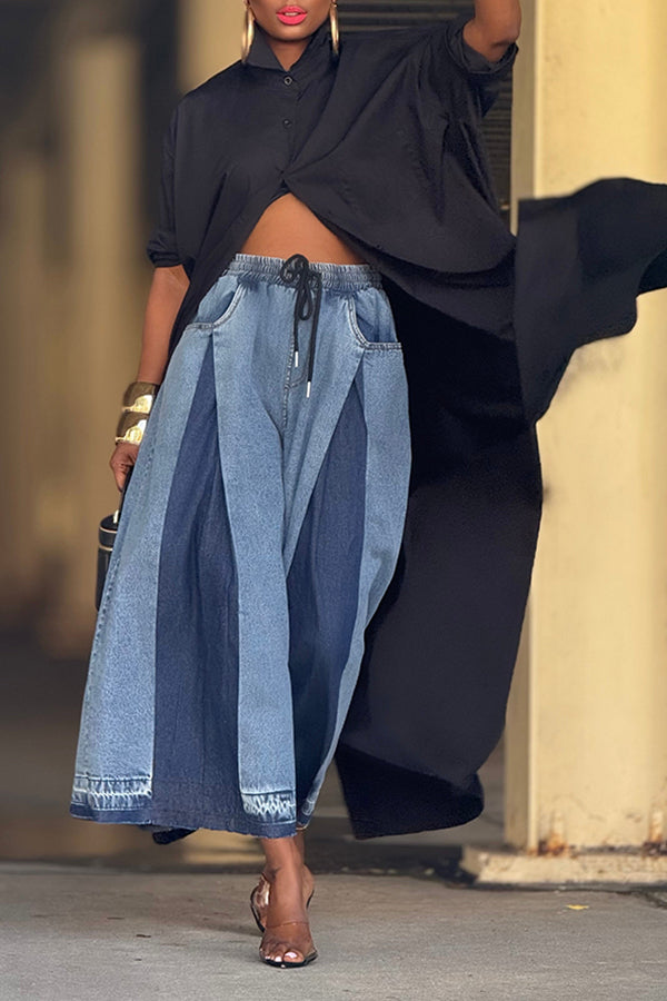 Stylish Two-toned Drawstring Waist Jeans