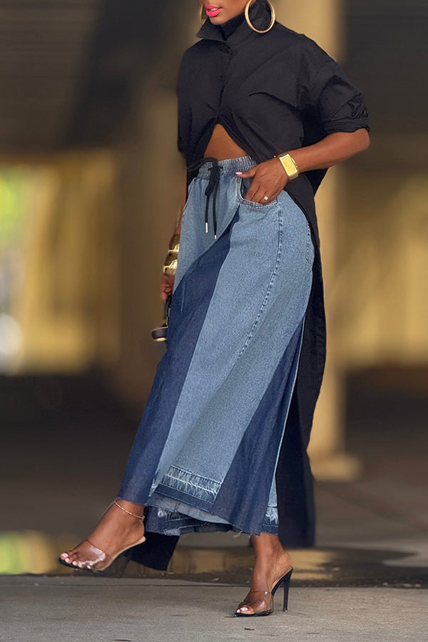 Stylish Two-toned Drawstring Waist Jeans