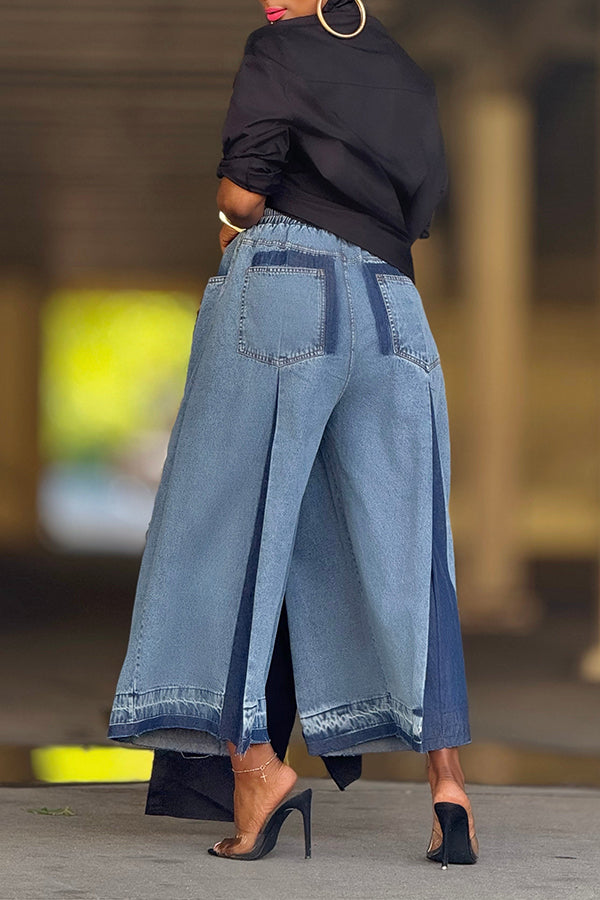 Stylish Two-toned Drawstring Waist Jeans