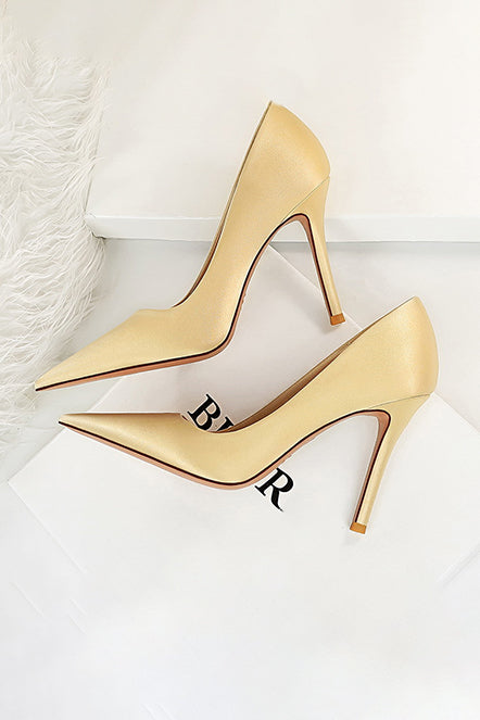 Simple Stiletto Solid Color Satin High Heels