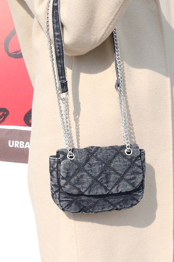 Denim Chanel Style Diamond Chain Bag