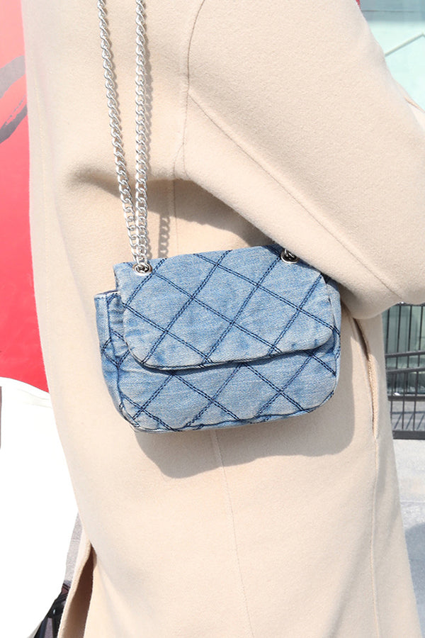 Denim Chanel Style Diamond Chain Bag