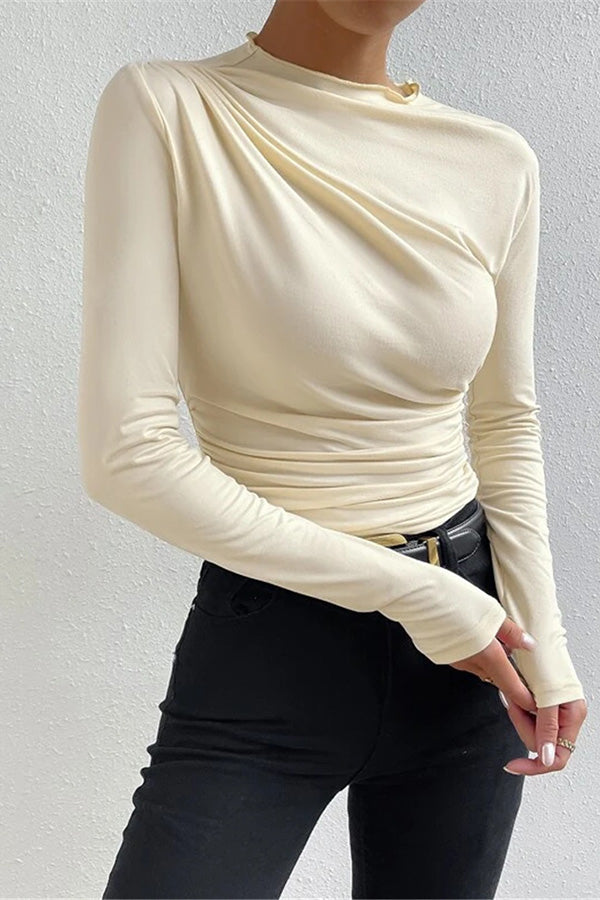 Casual Slim Ruched Long-sleeved T-shir