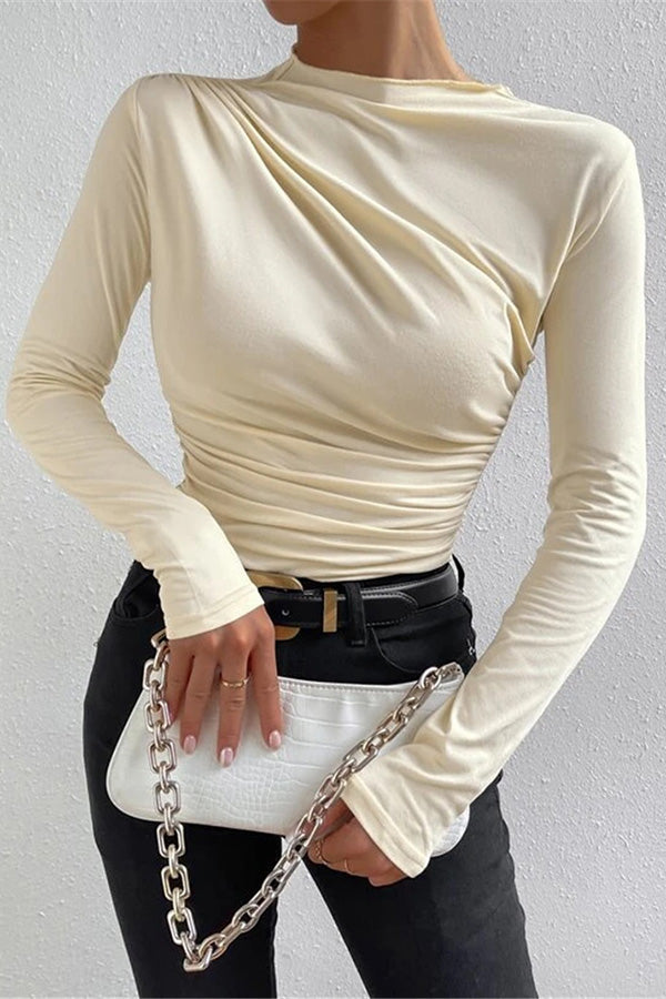 Casual Slim Ruched Long-sleeved T-shir