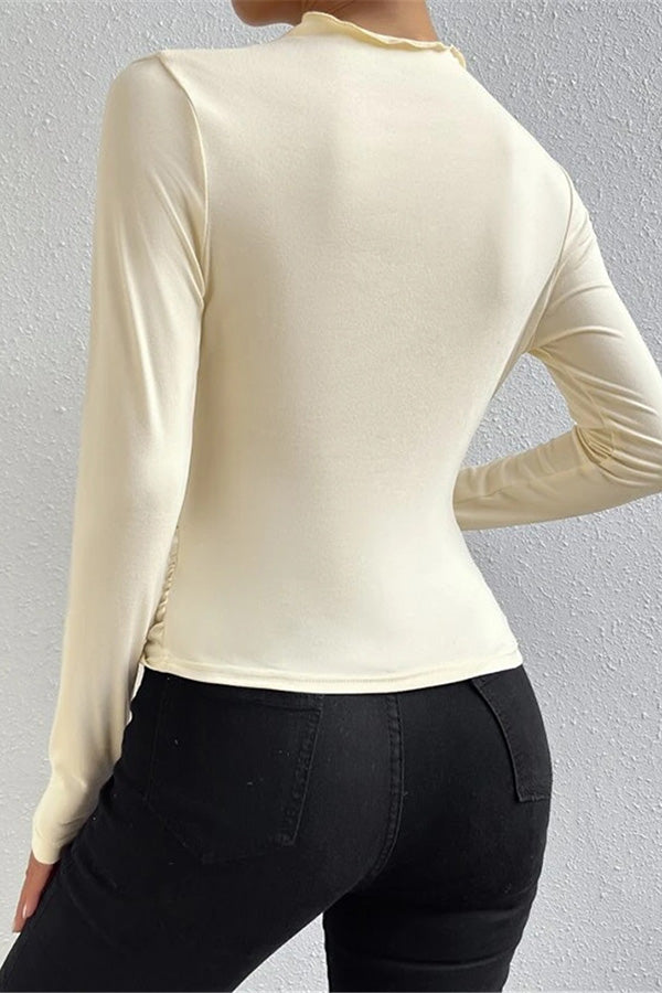 Casual Slim Ruched Long-sleeved T-shir