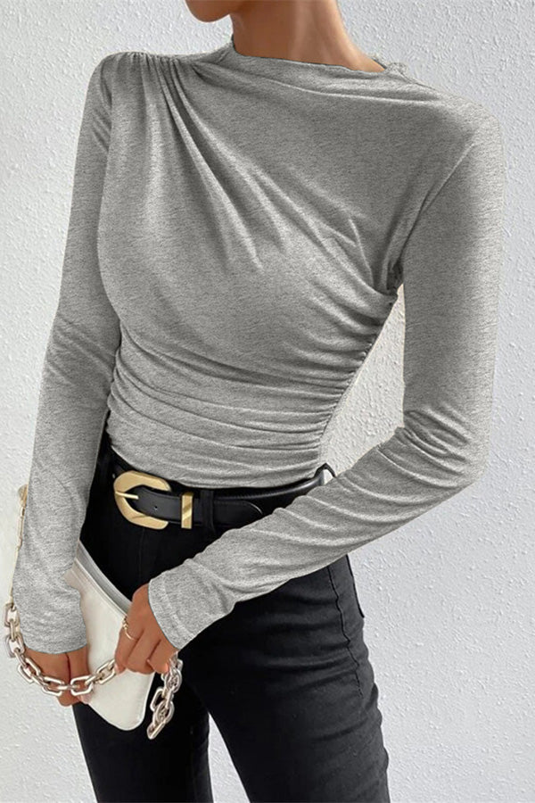 Casual Slim Ruched Long-sleeved T-shir