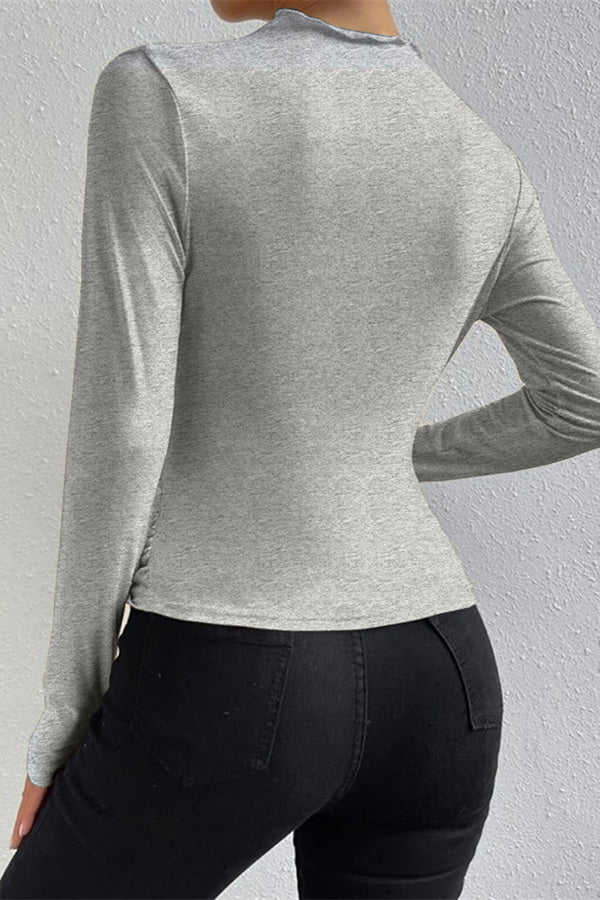 Casual Slim Ruched Long-sleeved T-shir