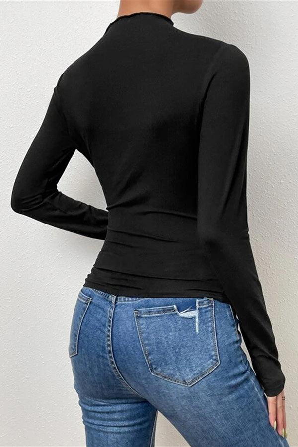 Casual Slim Ruched Long-sleeved T-shir