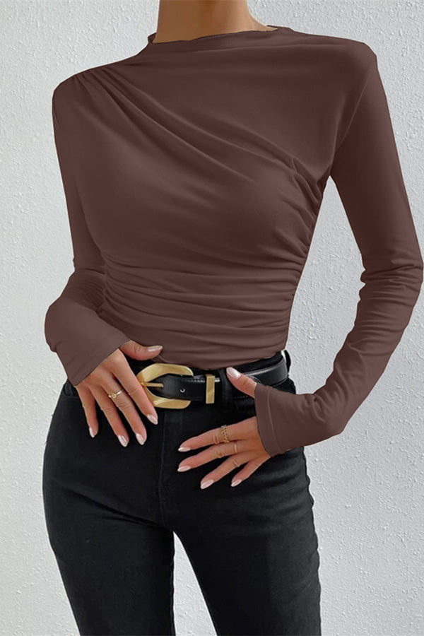 Casual Slim Ruched Long-sleeved T-shir