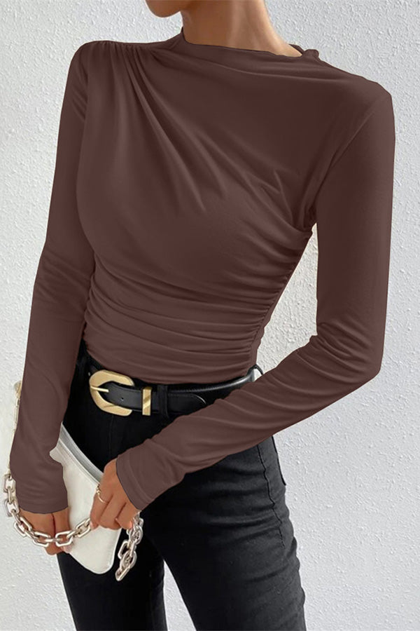 Casual Slim Ruched Long-sleeved T-shir