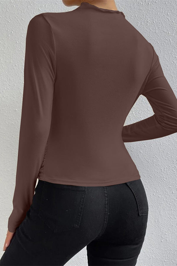 Casual Slim Ruched Long-sleeved T-shir
