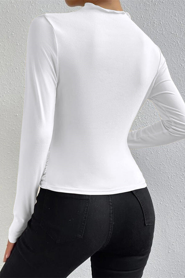 Casual Slim Ruched Long-sleeved T-shir