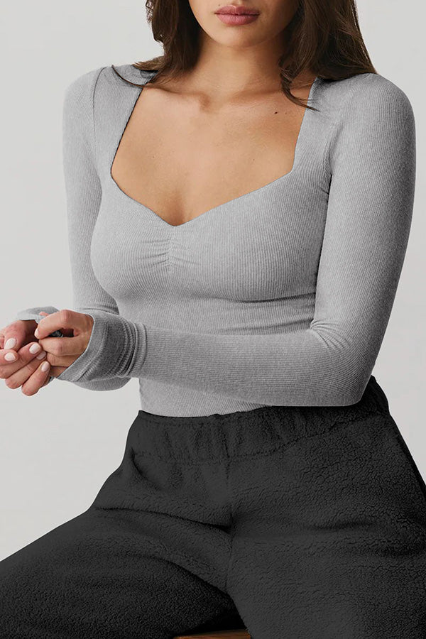 Elegant Sweetheart Collar Long-sleeved T-shirt