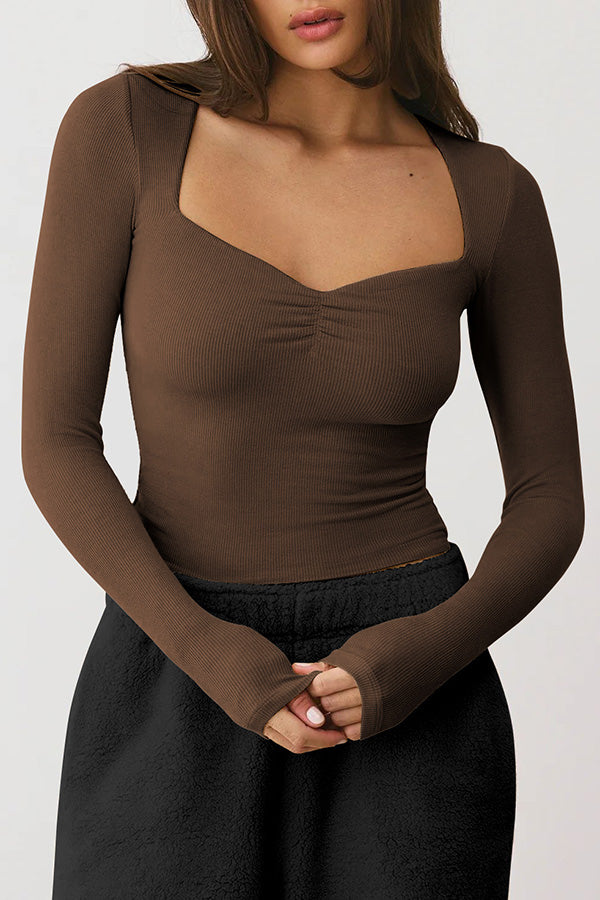 Elegant Sweetheart Collar Long-sleeved T-shirt