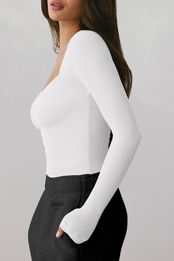 Elegant Sweetheart Collar Long-sleeved T-shirt