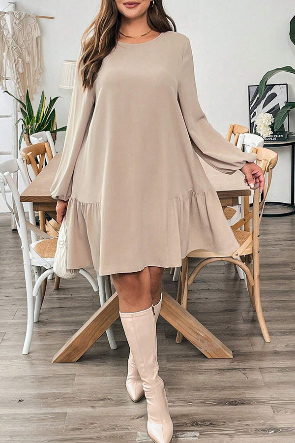 Casual Lantern Sleeve Ruffle Hem Midi Dress