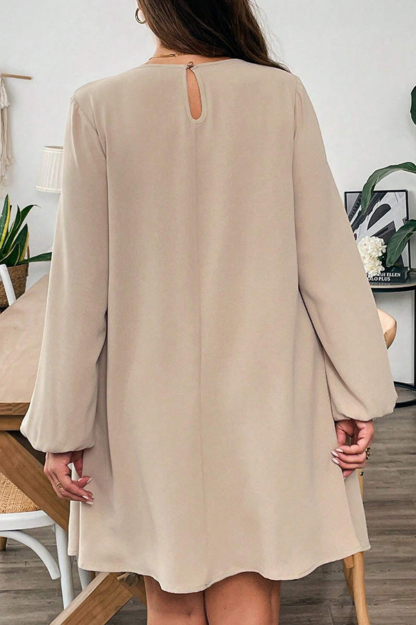 Casual Lantern Sleeve Ruffle Hem Midi Dress