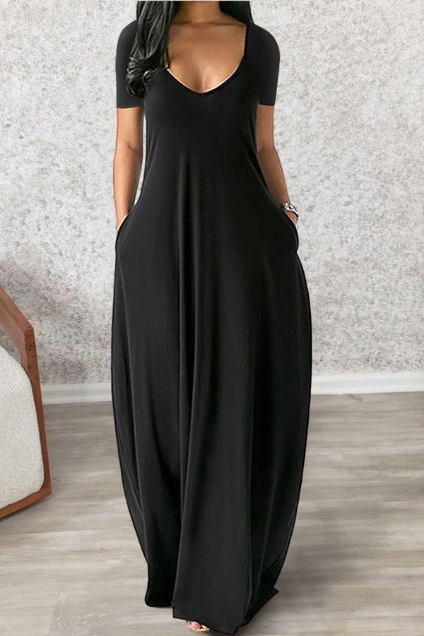 Sexy Deep V Short Sleeve Long Dress
