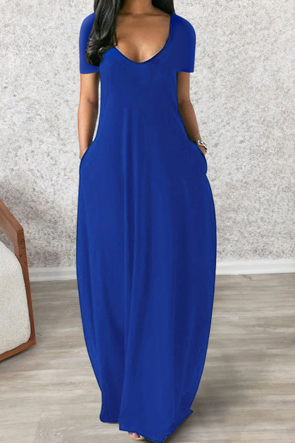 Sexy Deep V Short Sleeve Long Dress