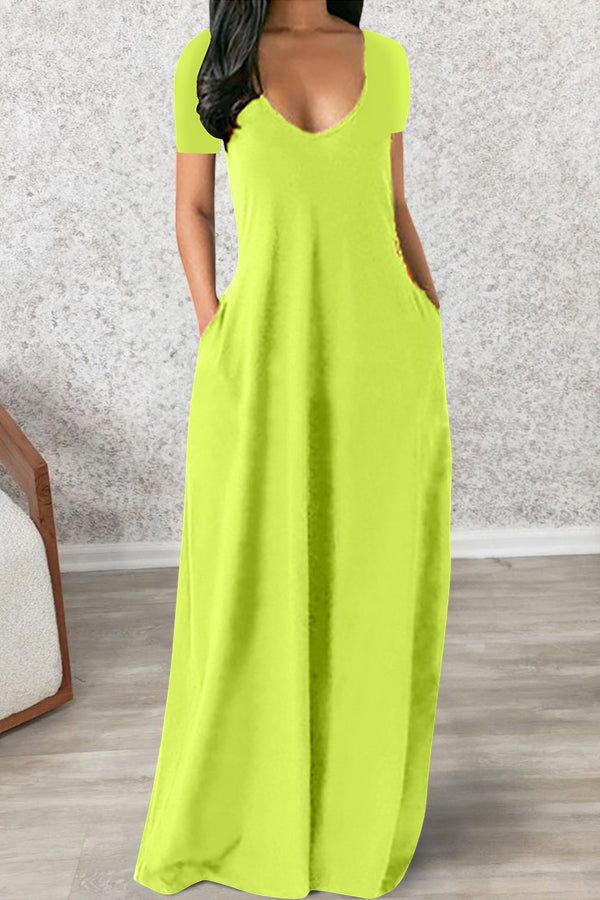 Sexy Deep V Short Sleeve Long Dress