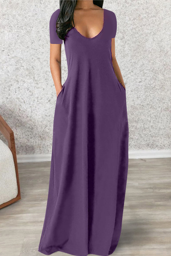 Sexy Deep V Short Sleeve Long Dress