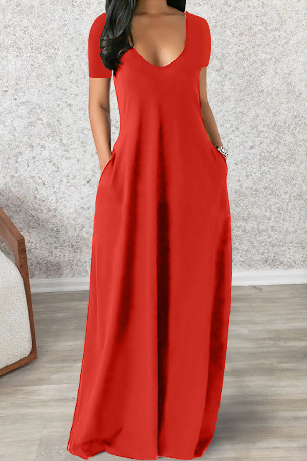 Sexy Deep V Short Sleeve Long Dress