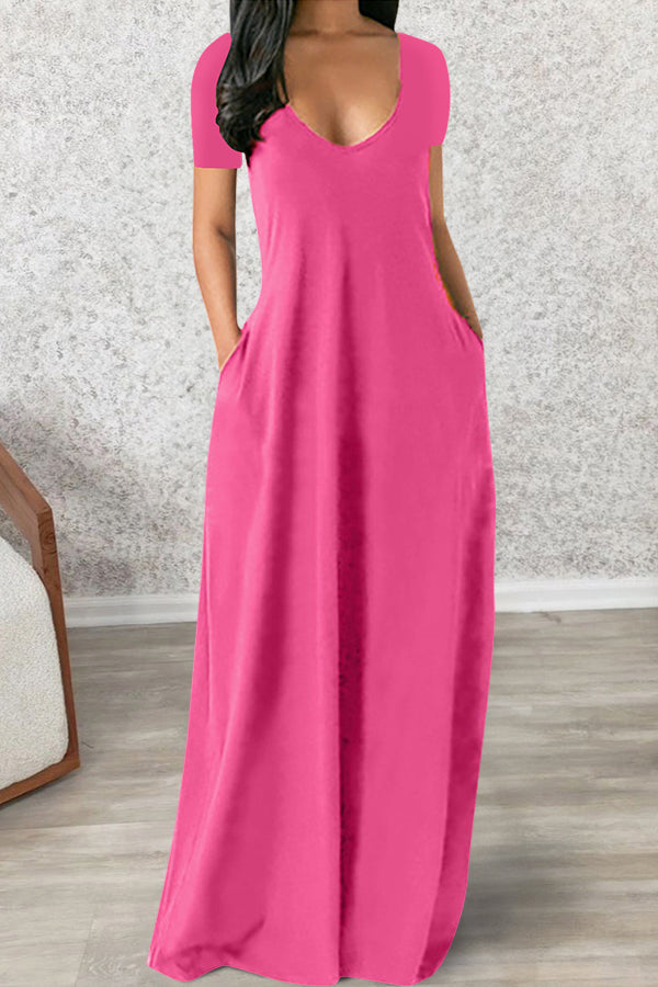 Sexy Deep V Short Sleeve Long Dress