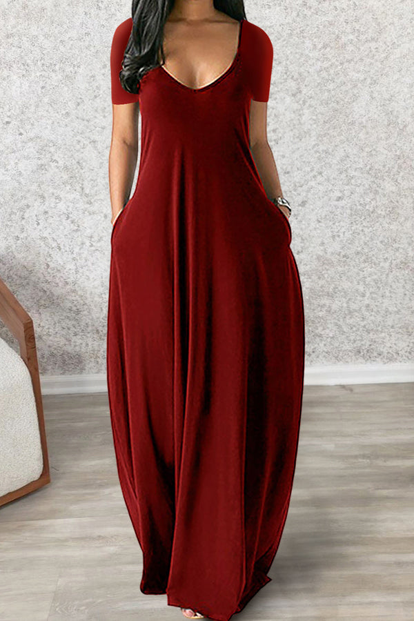 Sexy Deep V Short Sleeve Long Dress
