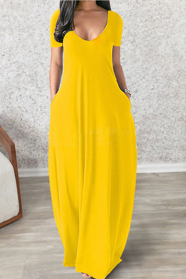 Sexy Deep V Short Sleeve Long Dress